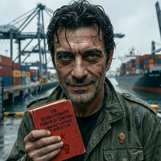 Mateo Varela con un libro en un puerto
