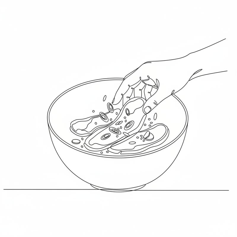 Ilustración: adobo con citronela y ajo mezclado con lonchas de carne