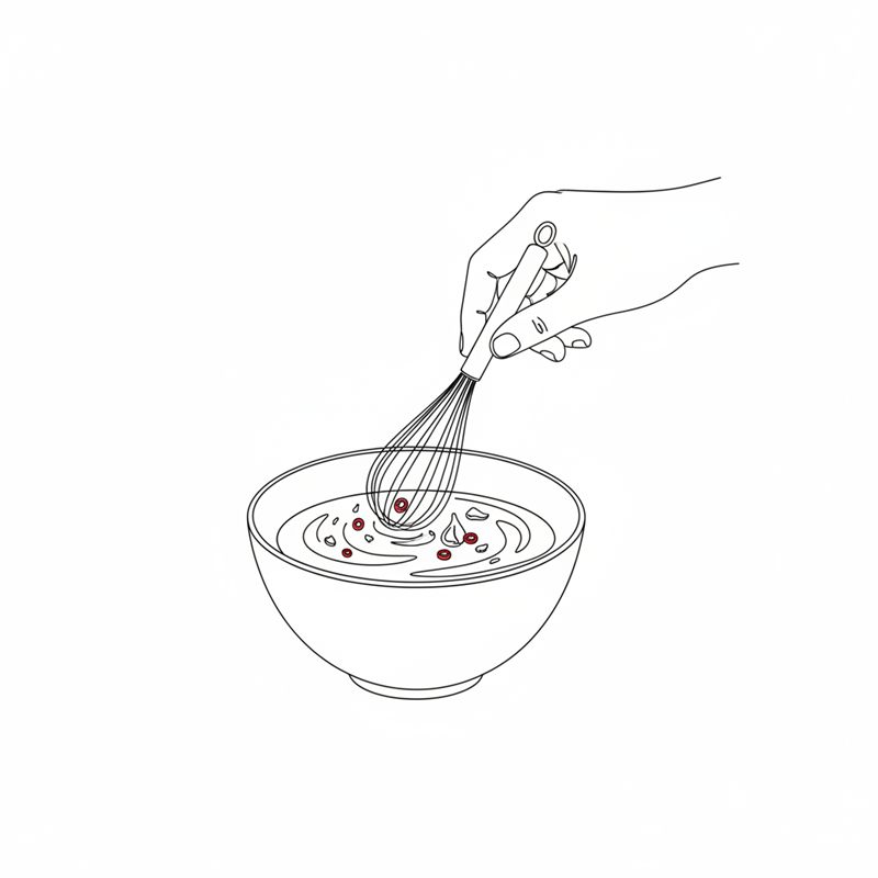 Ilustración: salsa con ajo y guindilla removida en un bol pequeño