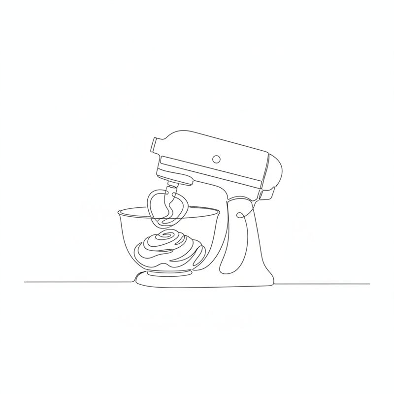 Ilustración: una amasadora trabaja la masa de donuts con el gancho