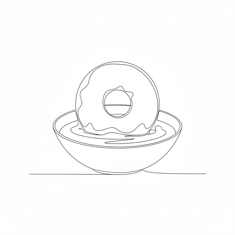 Ilustración: un donut frío se baña boca abajo en un cuenco de glaseado
