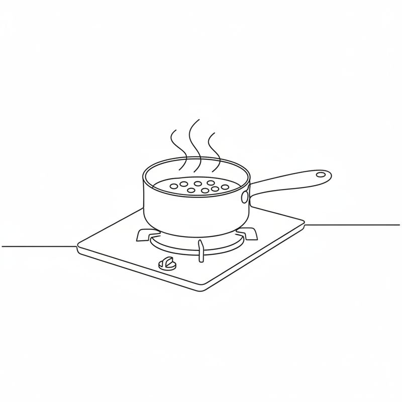 Ilustración: lentejas verdes cociendo en un cazo con agua