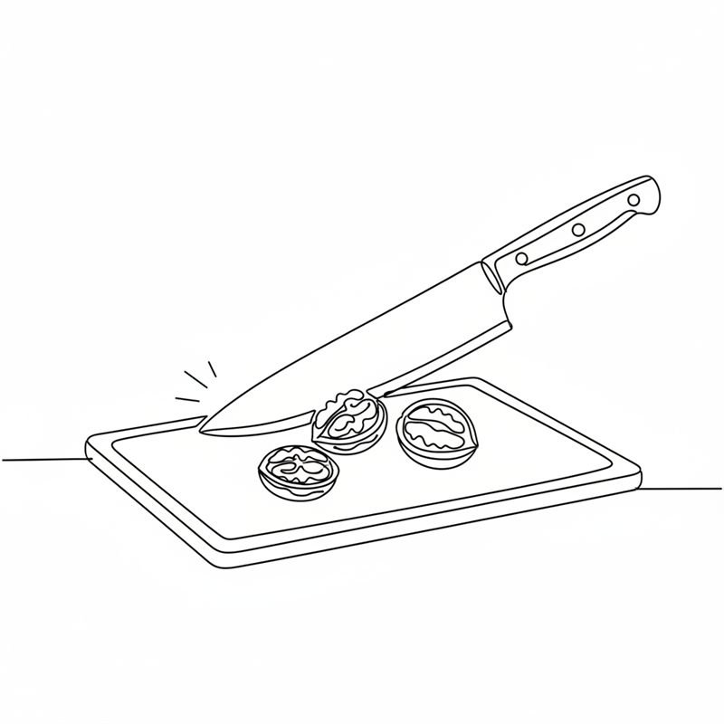 Ilustración: nueces picadas en trozos gruesos con un cuchillo