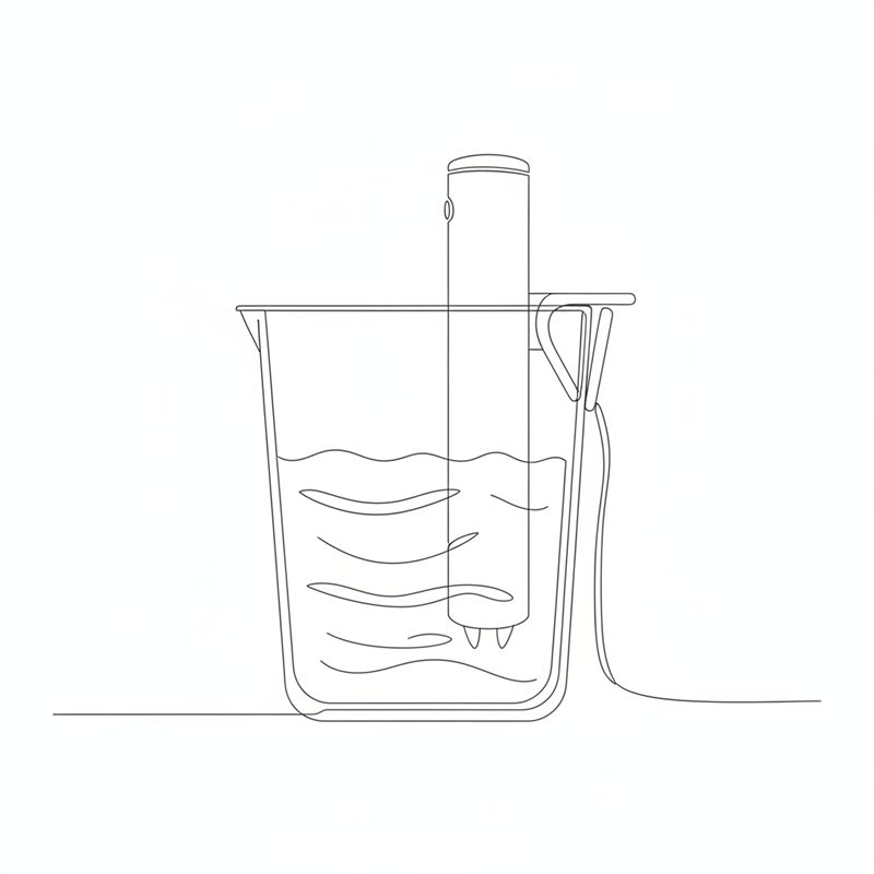 Ilustración: un recipiente con agua y un roner sujeto al borde