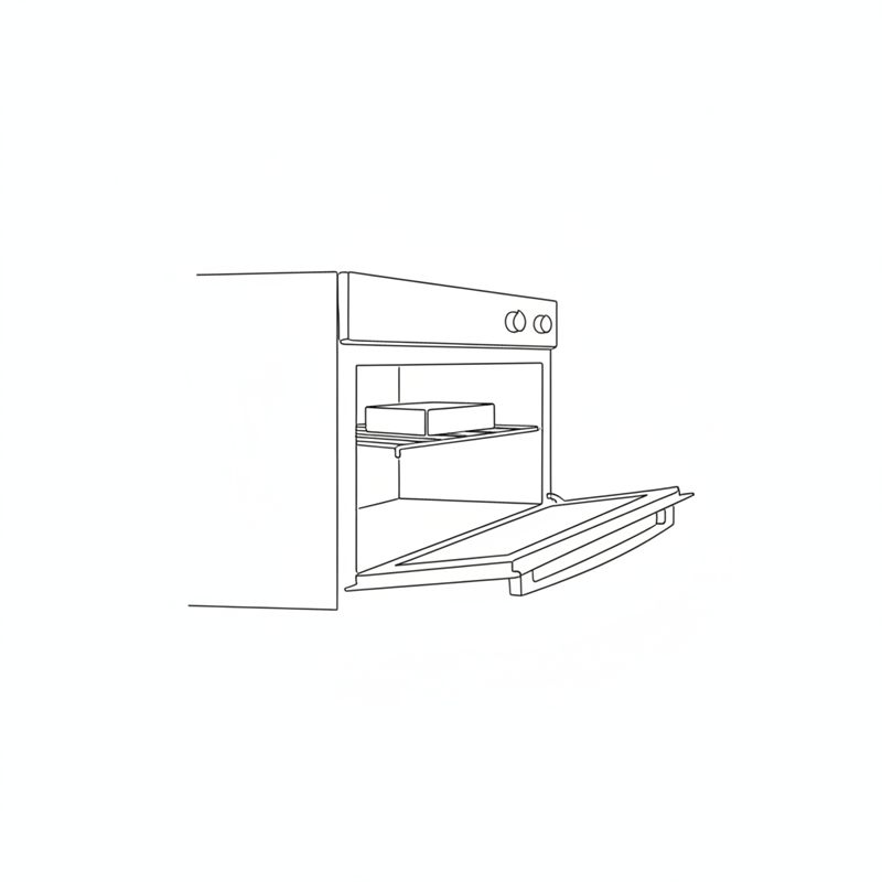 Ilustración: una pieza de carne sobre una rejilla en la parte alta de un horno abierto