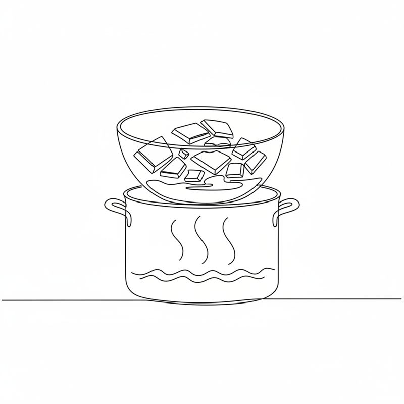 Ilustración: un bol con trozos de chocolate se derrite sobre una cazuela con agua hirviendo