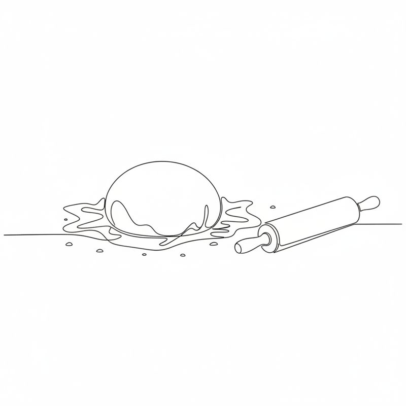 Ilustración: una bola de masa de pasta reposa sobre la encimera enharinada junto a un rodillo