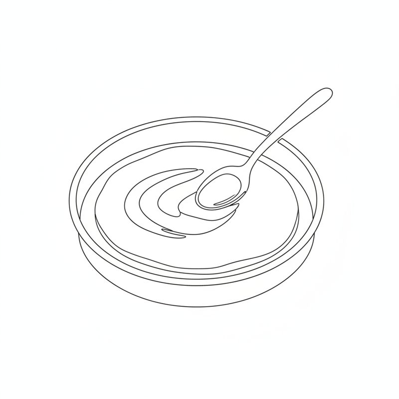 Ilustración: una cuchara extiende salsa de tomate sobre la base en el molde