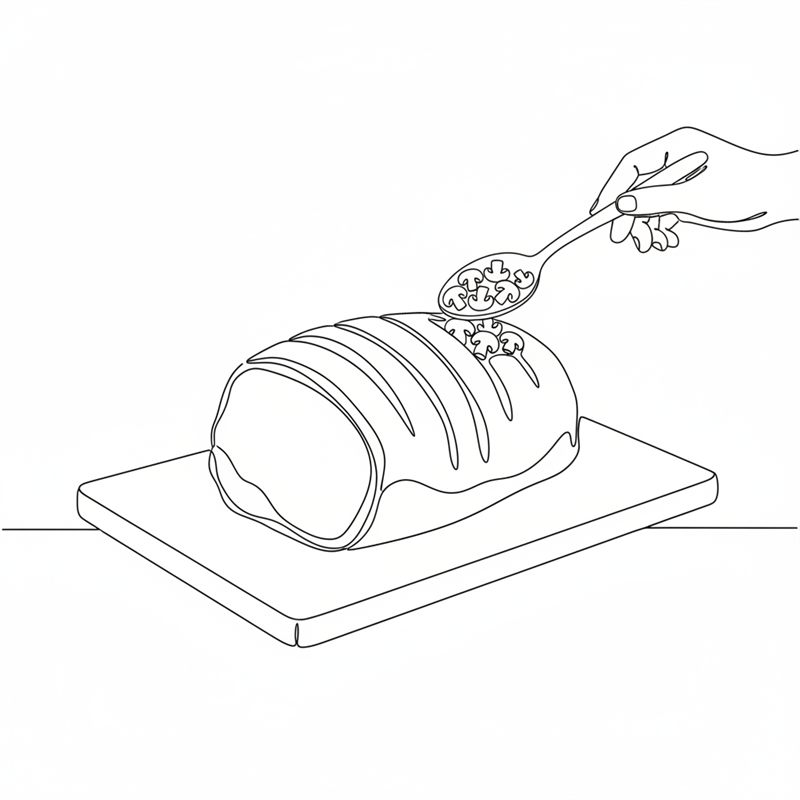 Ilustración: una cuchara introduce el relleno de champiñones en los cortes de la pieza de carne