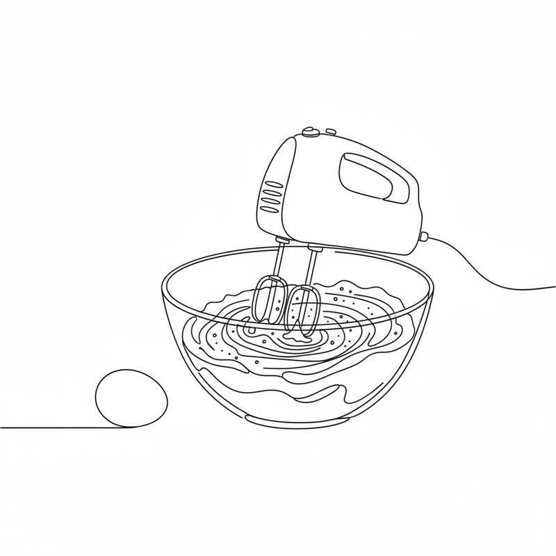 Ilustración: unas varillas eléctricas baten mantequilla, azúcar y semillas de vainilla en un bol, con un huevo al lado