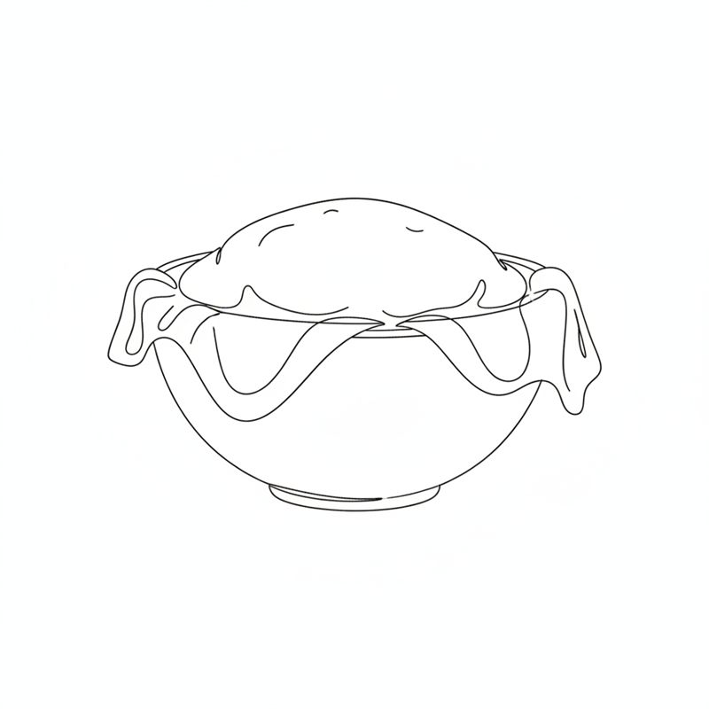 Dibujo: un bol cubierto con un paño donde la masa ha subido por encima del borde