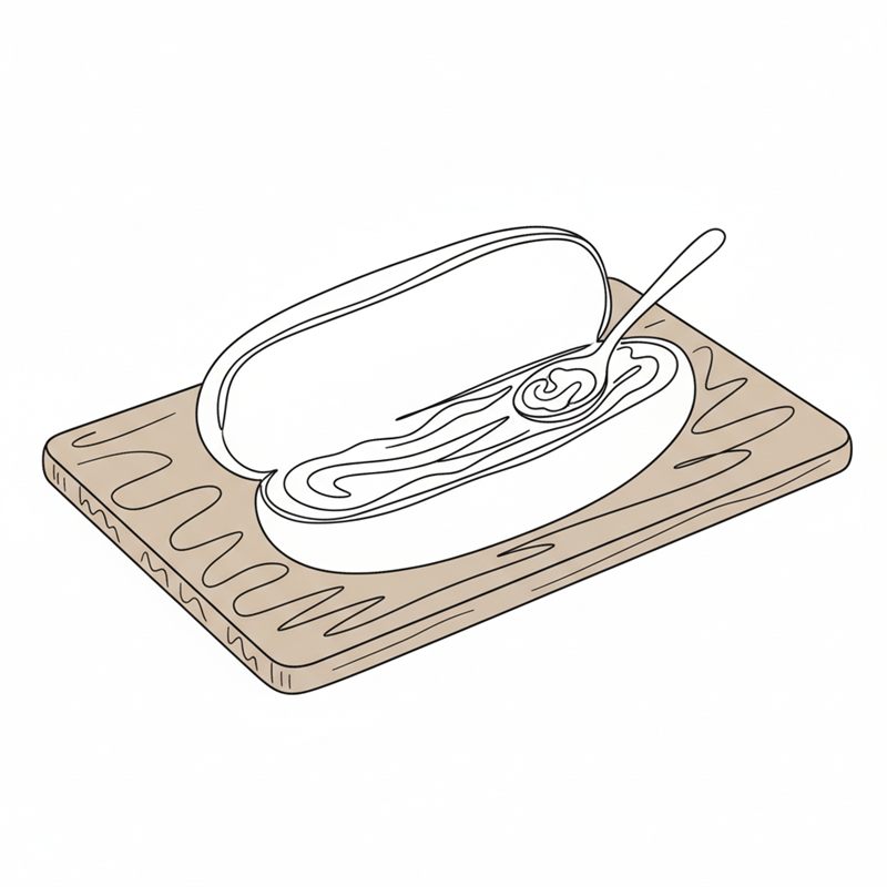 Ilustración: se unta remoulade en el fondo de un pan de perrito abierto