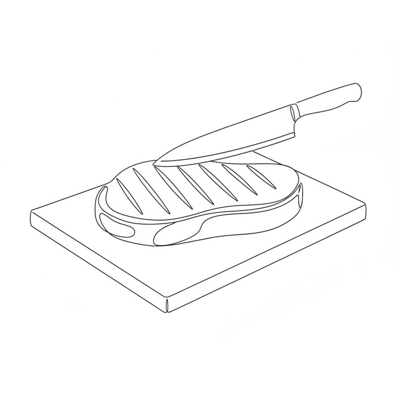 Ilustración: un cuchillo marca líneas paralelas en la capa de grasa de una pieza de carne cruda