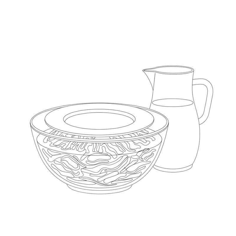 Un bol de cristal con la col sumergida en agua y un plato colocado encima para mantenerla hundida; al lado, una jarra de agua.